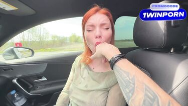 Большие члены: Любительский минет в машине от рыжей русской девки с классными сиськами