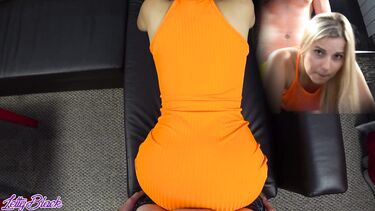 Трахнул русскую раком и кончил спермой на ее оранжевое обтягивающее платье