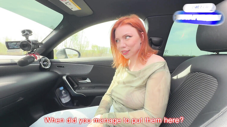 Глубокий слюнявый минет в Мерседесе и сперма в рот для рыжей подружки