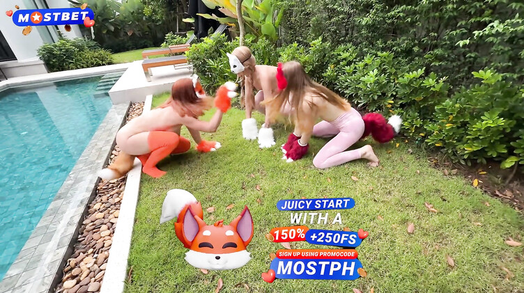 Ебля рыжей квадроберши с хвостом анальной пробкой