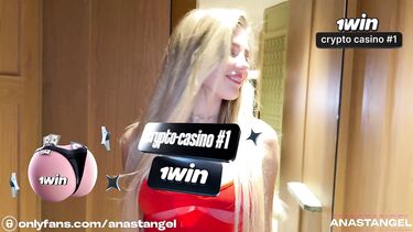 Сексуальная жена блондинка в красном платье ебется в отеле с любовником