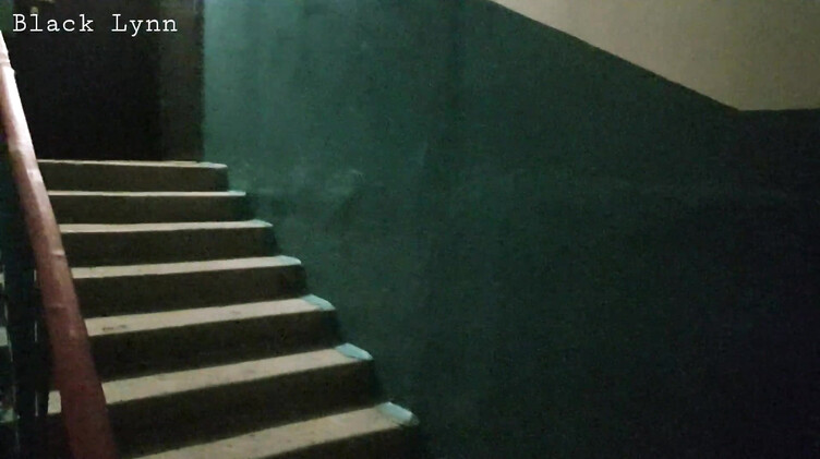 В подъезде: Курящая брюнетка сосет хуй на лестничной клетке