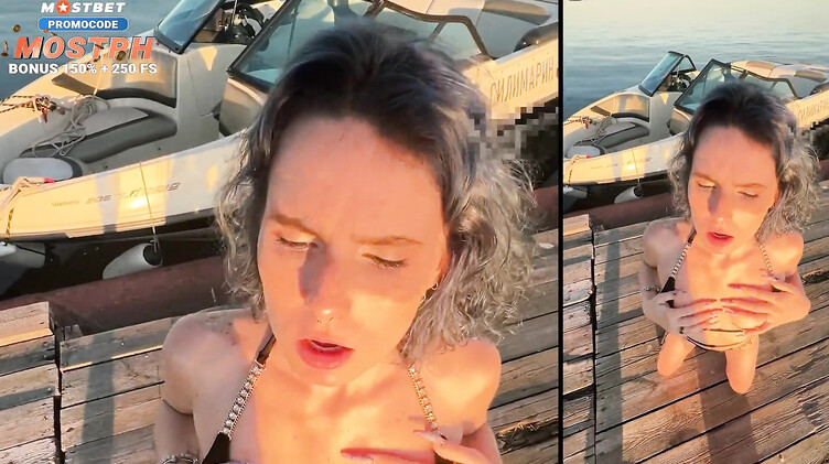 Русская туристка сосет капитану за прогулку на катере