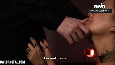 Связанная русская блондинка давится хуем до слез