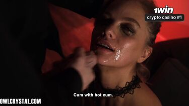 Связанная русская блондинка давится хуем до слез