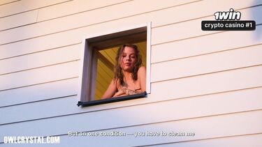 Новый сосед прожарил мокрую пизду блондинки в сауне