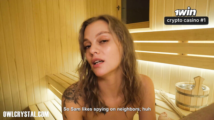 Новый сосед прожарил мокрую пизду блондинки в сауне