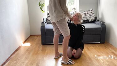 Накормил спермой после траха и болезненных шлепков по сраке