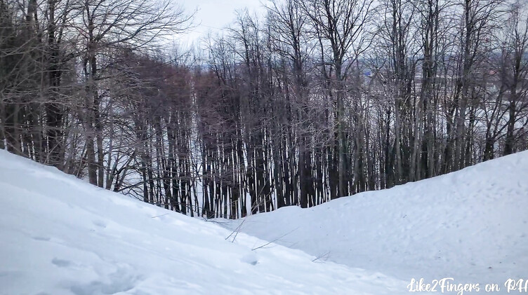 В одежде: Милашка в очках отсасывает хуй в заснеженном парке