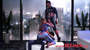 Человек-Паук и Капитан Америка ебут подружку паучка