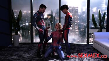 Человек-Паук и Капитан Америка ебут подружку паучка