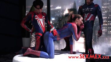 Sex Mex: Человек-Паук и Капитан Америка ебут подружку паучка